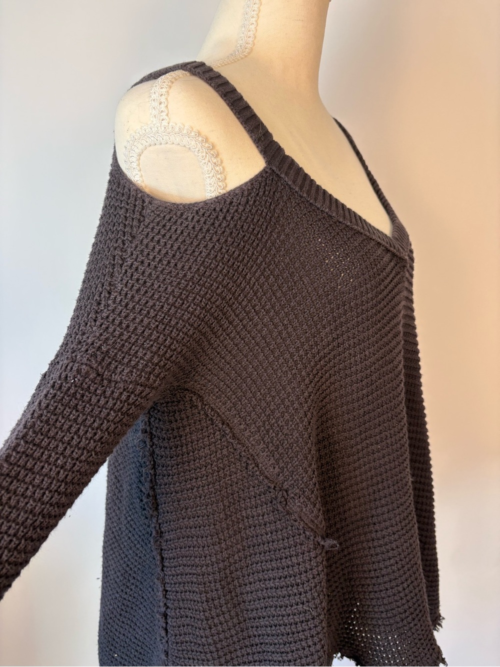 Free People Cold-Shoulder Knit Sweater - Charcoal